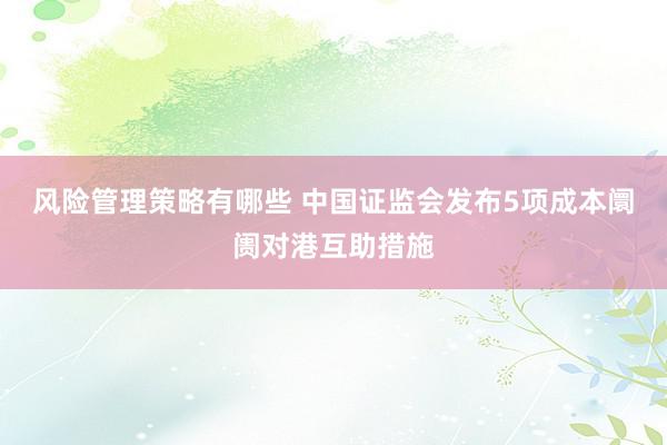 风险管理策略有哪些 中国证监会发布5项成本阛阓对港互助措施