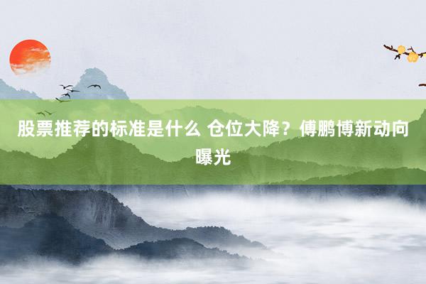 股票推荐的标准是什么 仓位大降？傅鹏博新动向曝光