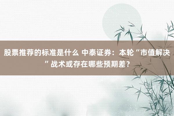 股票推荐的标准是什么 中泰证券：本轮“市值解决”战术或存在哪些预期差？