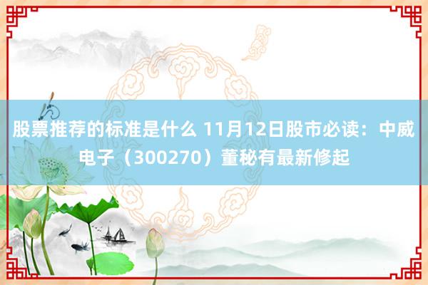 股票推荐的标准是什么 11月12日股市必读：中威电子（300270）董秘有最新修起