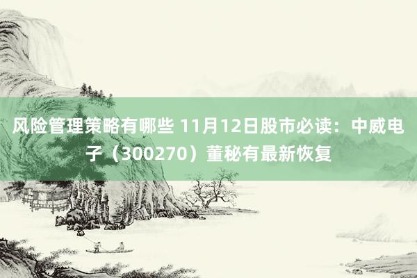 风险管理策略有哪些 11月12日股市必读：中威电子（300270）董秘有最新恢复