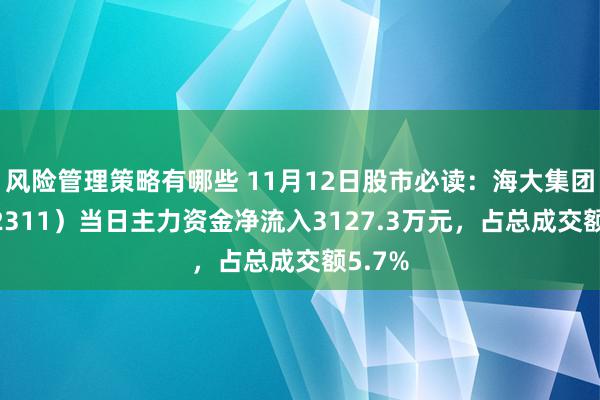 风险管理策略有哪些 11月12日股市必读：海大集团（002311）当日主力资金净流入3127.3万元，占总成交额5.7%