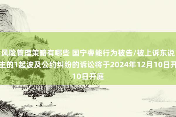 风险管理策略有哪些 国宁睿能行为被告/被上诉东说念主的1起波及公约纠纷的诉讼将于2024年12月10日开庭