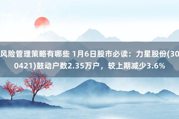 风险管理策略有哪些 1月6日股市必读：力星股份(300421)鼓动户数2.35万户，较上期减少3.6%