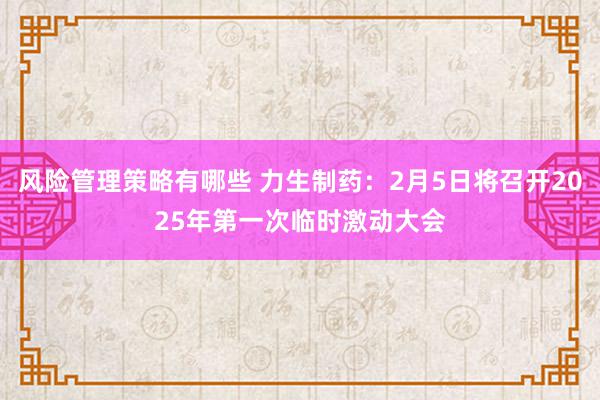 风险管理策略有哪些 力生制药：2月5日将召开2025年第一次临时激动大会