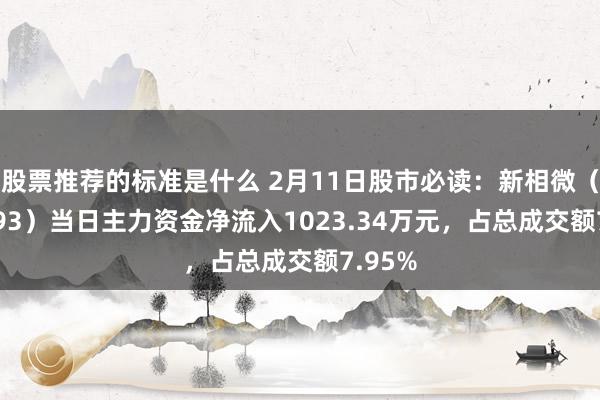 股票推荐的标准是什么 2月11日股市必读：新相微（688593）当日主力资金净流入1023.34万元，占总成交额7.95%