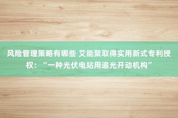 风险管理策略有哪些 艾能聚取得实用新式专利授权：“一种光伏电站用追光开动机构”