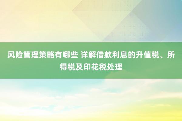 风险管理策略有哪些 详解借款利息的升值税、所得税及印花税处理